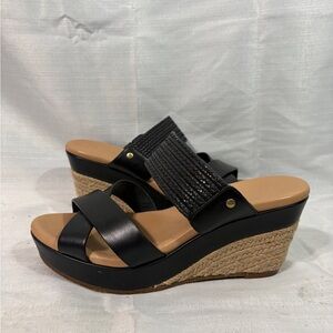 UGG Adriana Black Espadrille Wedge Slide Sandals